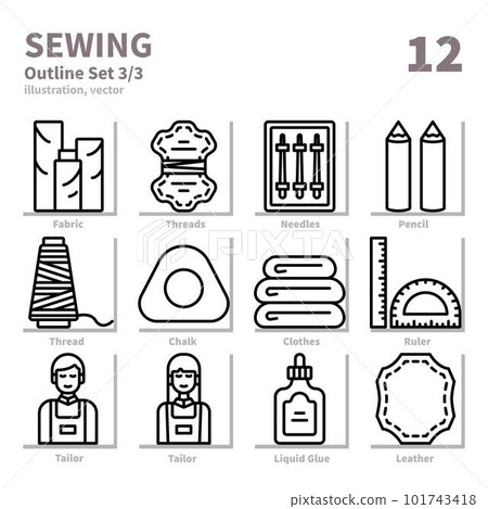 Sewing icons set, Detailed Outline, vector and illustration set 3 Sewing icons set, Detailed Outline, vector and illustration set 3 101743418