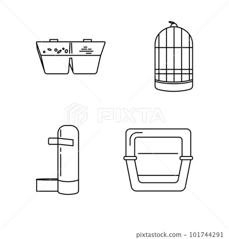 Line icon set of accessories for bird in cage 101744291