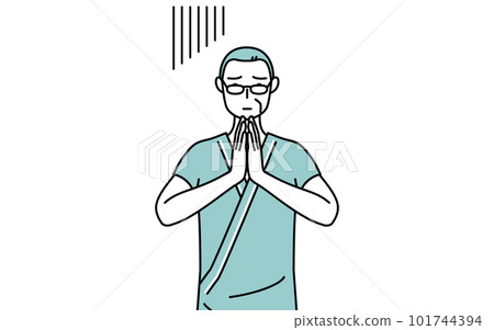 雙手合十道歉的中老年男性住院患者 101744394