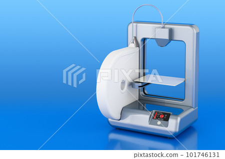 Modern 3D printer on blue background, 3D rendering Modern 3D printer on blue background, 3D rendering 101746131