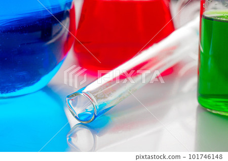 Close-up photo of medical liquid tubes. Chemical and laboratory analyses. Experiments and tests 101746148