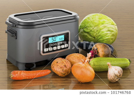 Sous vide machine with vegetables. 3D rendering 101746768