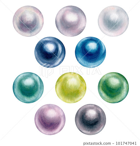 Watercolor hand drawn illustration of sea pearl set. Groups and individual beads for the design of patterns, invitations, cards, wallpapers, postcards Elements isolated on white background Watercolor hand drawn illustration of sea pearl set. Groups and individual beads for the design of patterns, invitations, cards, wallpapers, postcards Elements isolated on white background 101747041