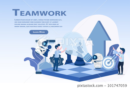 Teamwork concept. Collaboration between businessman and AI robot working together. 101747059