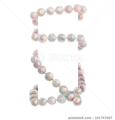 Watercolor hand drawn illustration of sea pearl bracelet. Groups and individual beads for the design of patterns, invitations, cards, wallpapers, postcards Elements isolated on white background 101747087