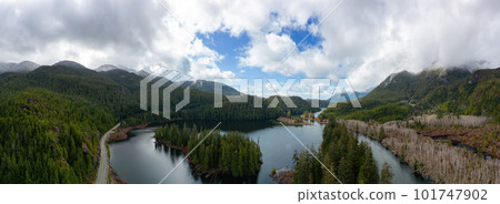 Aerial Panoramic View of Canadian Mountain Landscape and Lake. 101747902