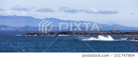 Rocky Shoreline on the West Coast of Pacific Ocean. Canadian Nature Background Rocky Shoreline on the West Coast of Pacific Ocean. Canadian Nature Background 101747904