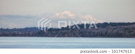 City and Beach on the West Coast of Pacific Ocean, Mnt Baker in Background. Vancouver 101747913