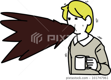 Surprised man blowing out coffee 101747961