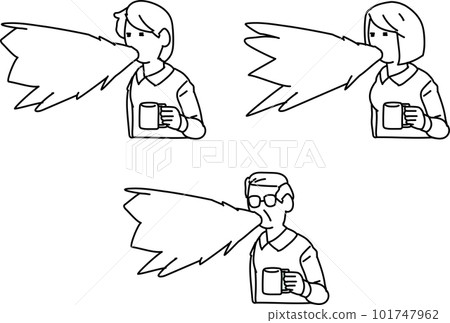 A set of men and women who are surprised to blow out tea 101747962