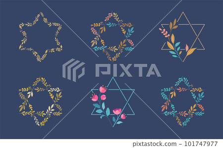 Jewish symbol. Star of David with leaves, flowers collection. Bat and Bar Mitzvah concept design Jewish symbol. Star of David with leaves, flowers collection. Bat and Bar Mitzvah concept design 101747977