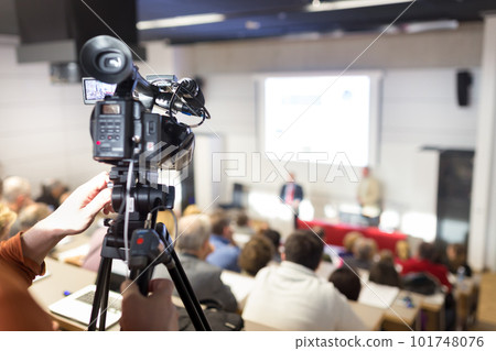 Business Conference and Presentation. Audience at the conference hall. Television broadcasted press conference. 101748076