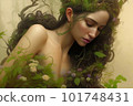 A fantasy art illustration of a mystical beautiful white Caucasian young woman surrounded by elements of nature - Generative AI 101748431