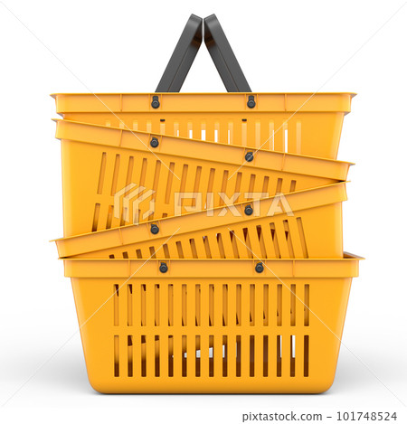 Stack of plastic basket from supermarket for online shopping on white background Stack of plastic basket from supermarket for online shopping on white background 101748524