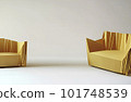 Abstract modern furniture design armchair and sofa made of yellow paper - Generative AI 101748539