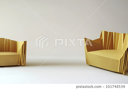 Abstract modern furniture design armchair and sofa made of yellow paper - Generative AI 101748539