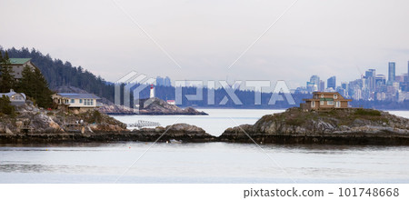 Lighthouse Park and City with Mountains in Background. Sunset Lighthouse Park and City with Mountains in Background. Sunset 101748668