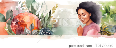 POC woman portrait on floral background banner 101748850