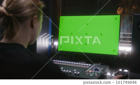 Female audio engineer works on PC in sound recording studio Female audio engineer works on PC in sound recording studio 101749846