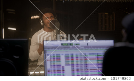 African American vocalist sings lyrical composition 101749863