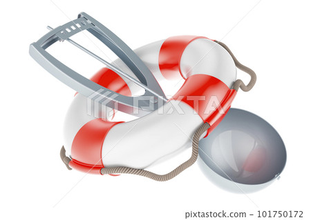 Ice Cream Scoop inside lifebelt, 3D rendering Ice Cream Scoop inside lifebelt, 3D rendering 101750172
