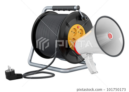 Industrial cable reel with megaphone, 3D rendering Industrial cable reel with megaphone, 3D rendering 101750173