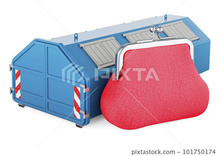 Industrial waste skip with purse coin, 3D rendering Industrial waste skip with purse coin, 3D rendering 101750174