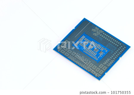 CPU : Central Processing Unit, Computer processor all bottom side, socket contact isolated on white background. 101750355