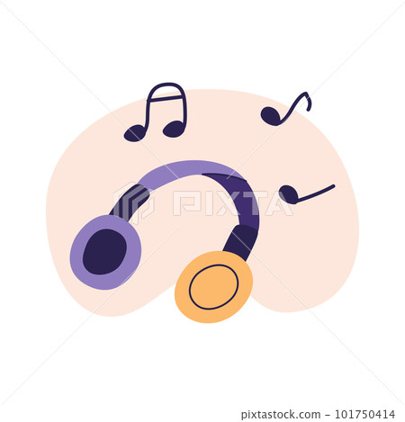 Modern headphones with musical notes. Accessory for audio listening and games. Flat vector ilustration, isolated on a white background 101750414