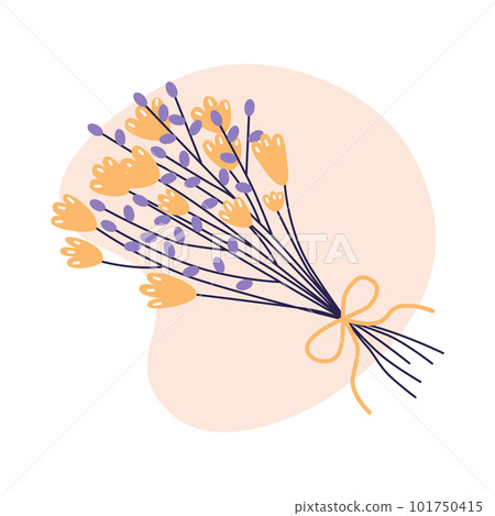 Lovely wild flowers bouquet tied with a ribbon. Garden blooming. Flat cartoon vector illustration, isolated on a white background 101750415
