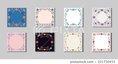 Vector set of folk frames with flowers and leaves.Nature border for greating or post card, invitation. Illustration in scandinavan style Vector set of folk frames with flowers and leaves.Nature border for greating or post card, invitation. Illustration in scandinavan style 101750455