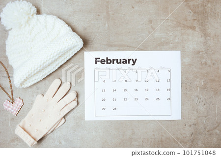 winter flat lay with gloves and february calendar winter flat lay with gloves and february calendar 101751048
