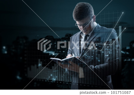 Businessman analyzes the market and its development . Businessman analyzes the market and its development . 101751087