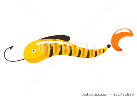 Fishing bait icon. Fish lure with hook isolated on white background. Contemporary fishery lure or wobbler. Fisher accessory. Vector fisherman equipment Fishing bait icon. Fish lure with hook isolated on white background. Contemporary fishery lure or wobbler. Fisher accessory. Vector fisherman equipment 101751680