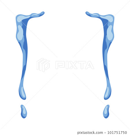 Cartoon tear drops icon. Sorrow cry streams, tear blob. Crying fluid, falling blue water drops. Isolated vector for sorrowful character weeping expression. Wet grief droplets 101751750