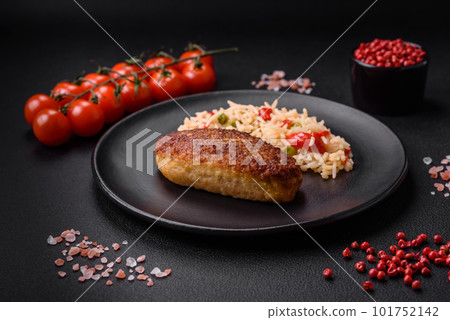 Delicious fried cutlets or meatballs of minced fish with rice 101752142