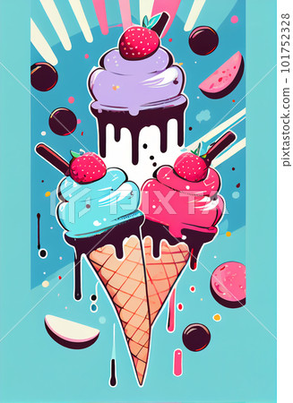 Cartoon illustration of ice cream. Greeting cartoon card 101752328