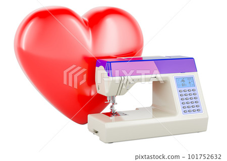 Electronic sewing machine with red heart. 3D rendering 101752632