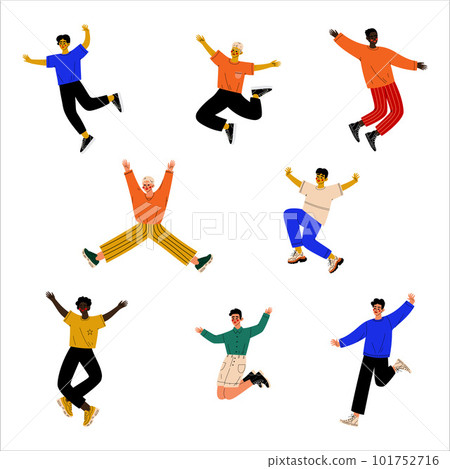 Happy Man Jumping with Joy and Excitement Feeling Energy and Celebrating Something Vector Set 101752716