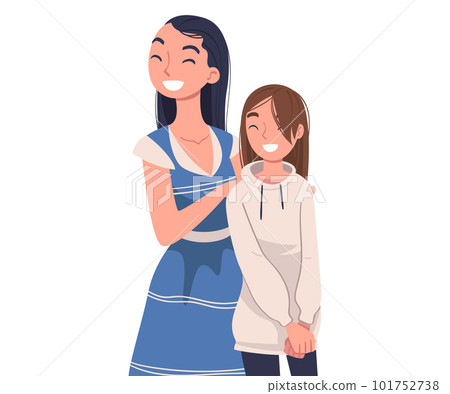 Happy Smiling Woman with Daughter Standing Together Vector Illustration 101752738