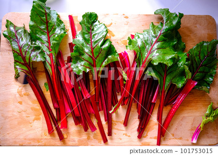Fresh raw beet greens ready for cooking. Healthy eating. Fresh raw beet greens ready for cooking. Healthy eating. 101753015