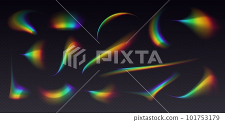 Refractions set, leak flare overlay, rainbow sunlight effect, holographic rays collection 101753179