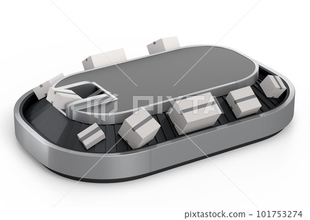 Airport conveyor belt or baggage claim area with cardboard boxes or cartons 101753274