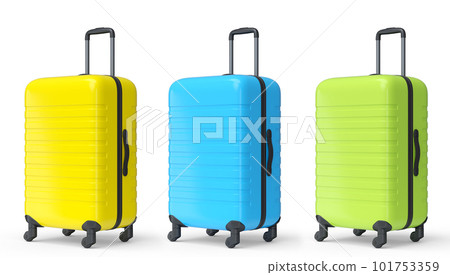 Set of luggage with beach accessories for summer holidays on white background. Set of luggage with beach accessories for summer holidays on white background. 101753359