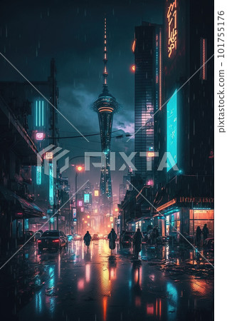 anime, cyberpunk, wallpaper, futuristic city, rain