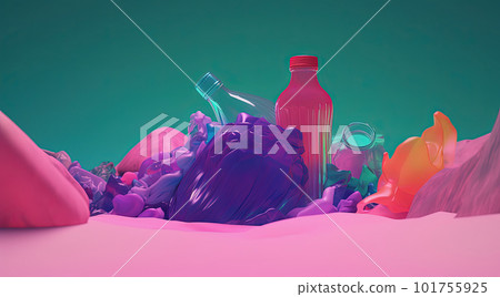 Plastic pollution abstract background. Global waste managment, recycling concept. Generative AI 101755925