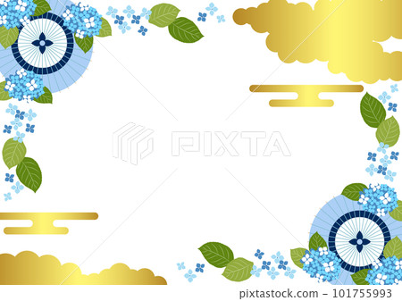 Normal version Blue Japanese umbrella and hydrangea Japanese style rainy season frame horizontal Normal version Blue Japanese umbrella and hydrangea Japanese style rainy season frame horizontal 101755993