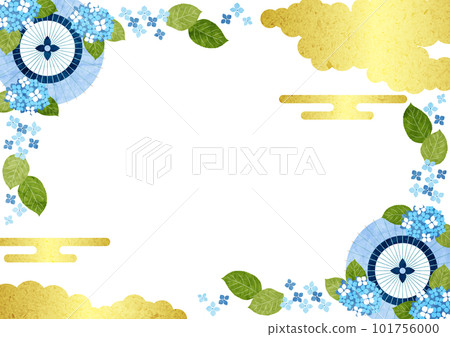 Japanese paper watercolor style blue Japanese umbrella and hydrangea Japanese style rainy season frame horizontal Japanese paper watercolor style blue Japanese umbrella and hydrangea Japanese style rainy season frame horizontal 101756000