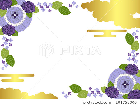 Normal version purple Japanese umbrella and hydrangea Japanese style rainy season frame horizontal Normal version purple Japanese umbrella and hydrangea Japanese style rainy season frame horizontal 101756006
