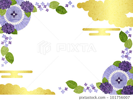 Japanese paper watercolor style purple Japanese umbrella and hydrangea Japanese style rainy season frame horizontal Japanese paper watercolor style purple Japanese umbrella and hydrangea Japanese style rainy season frame horizontal 101756007
